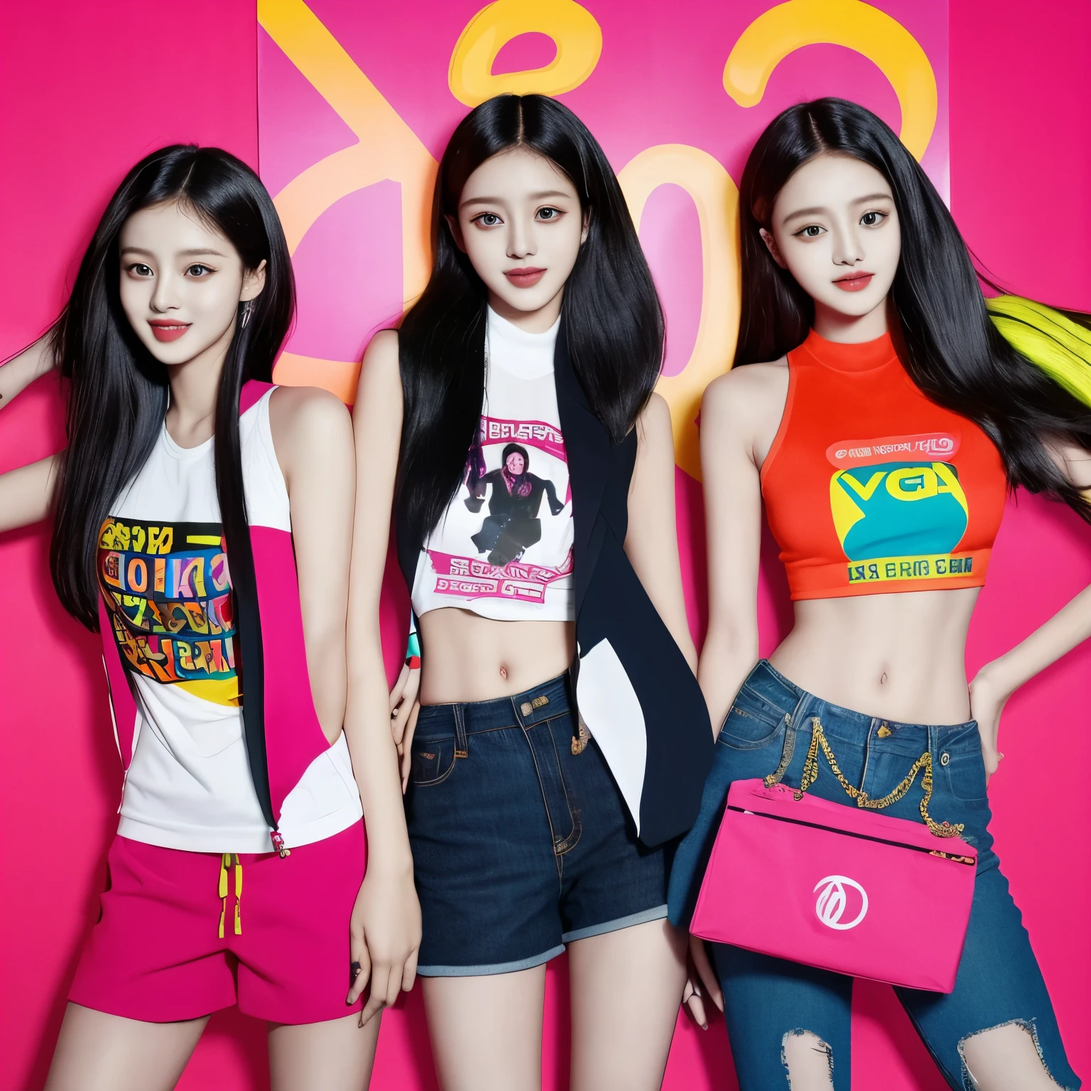 Posters feature bright colors and vibrant elements,Show the youth of the brand、Stylish and dynamic image。The poster can show several young women wearing branded clothing,They are confident and energetic,Posters can feature brand names and logos,And a concise and powerful slogan,For example:"Release your energy,Show your style”