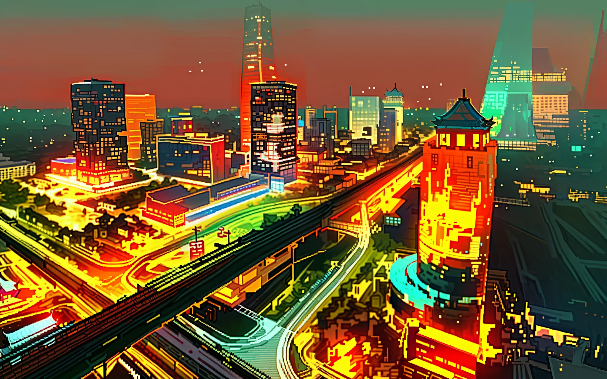 Beijing,night view,building,pixel style