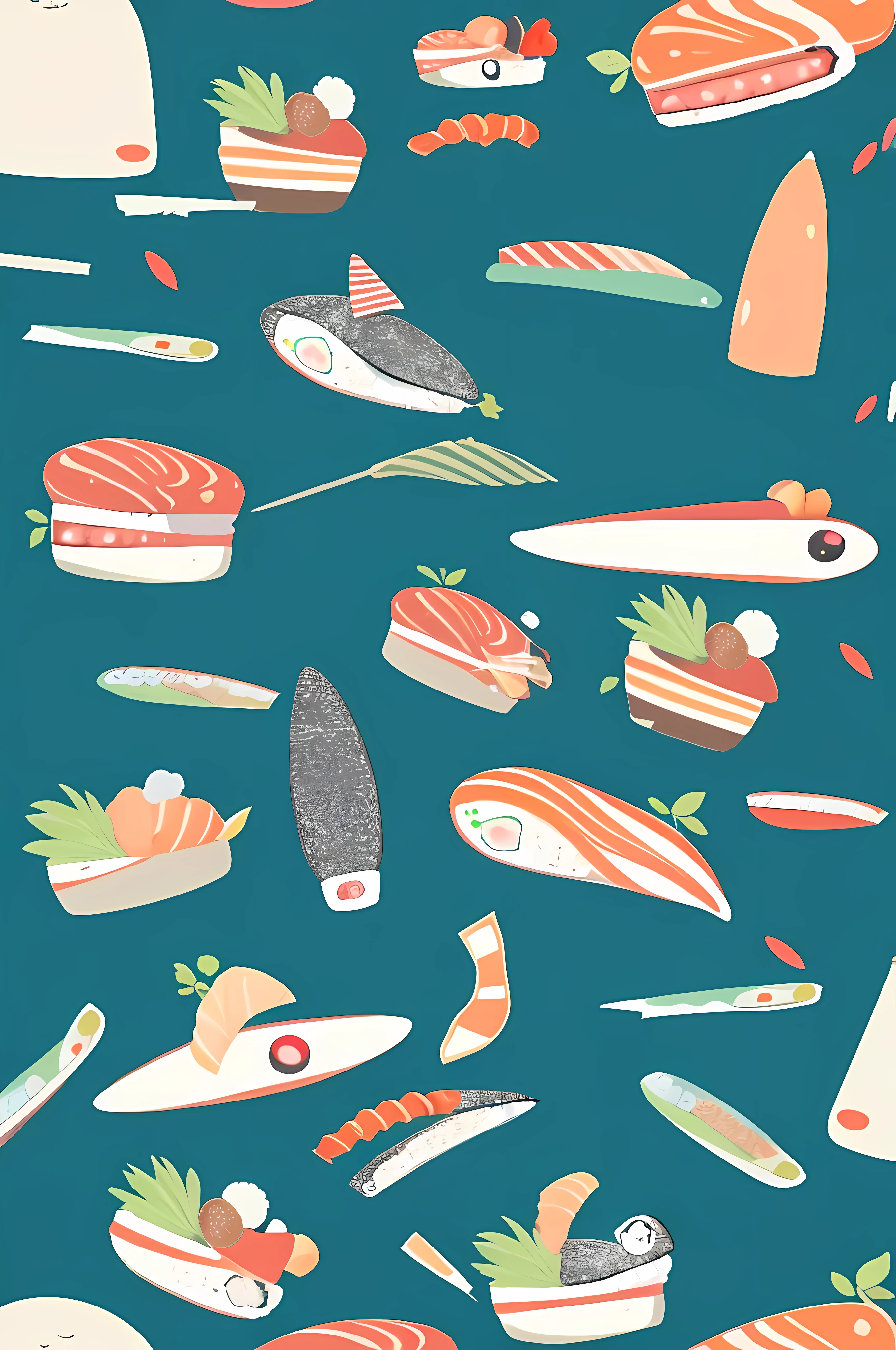 masterpiece, best quality, Popular science style，sushi，food,chibi,simple background,