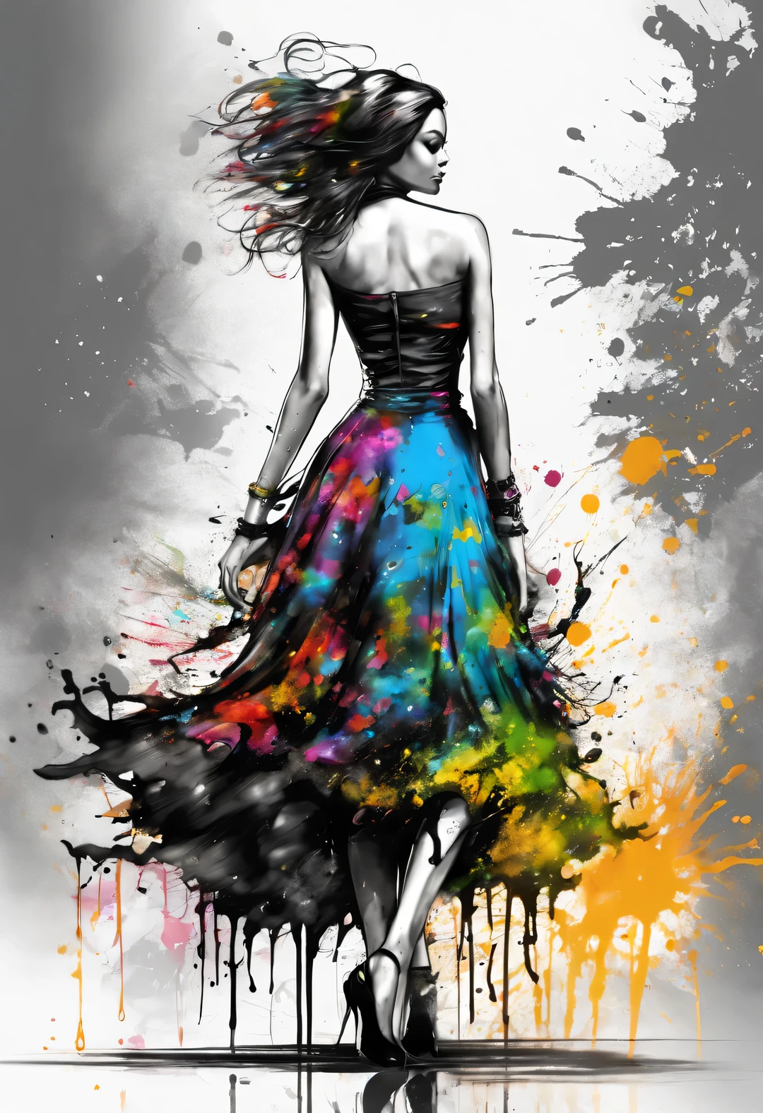 splash ink,，Patrice Musciano (Patrice Murciano) style ,Little hedgehog, inked-art, side view，嘻哈时尚设计style , 超现实主义style , A piece of clothing