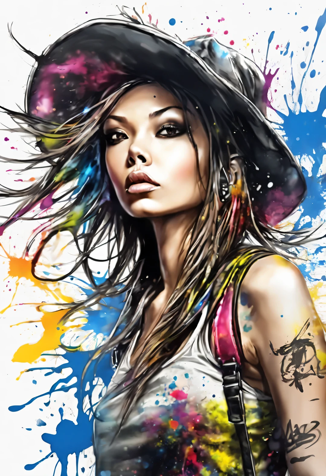 splash ink,,Patrice Musciano (Patrice Murciano) style ,Little hedgehog, inked-art, side view,嘻哈时尚设计style , 超现实主义style , A piece of clothing