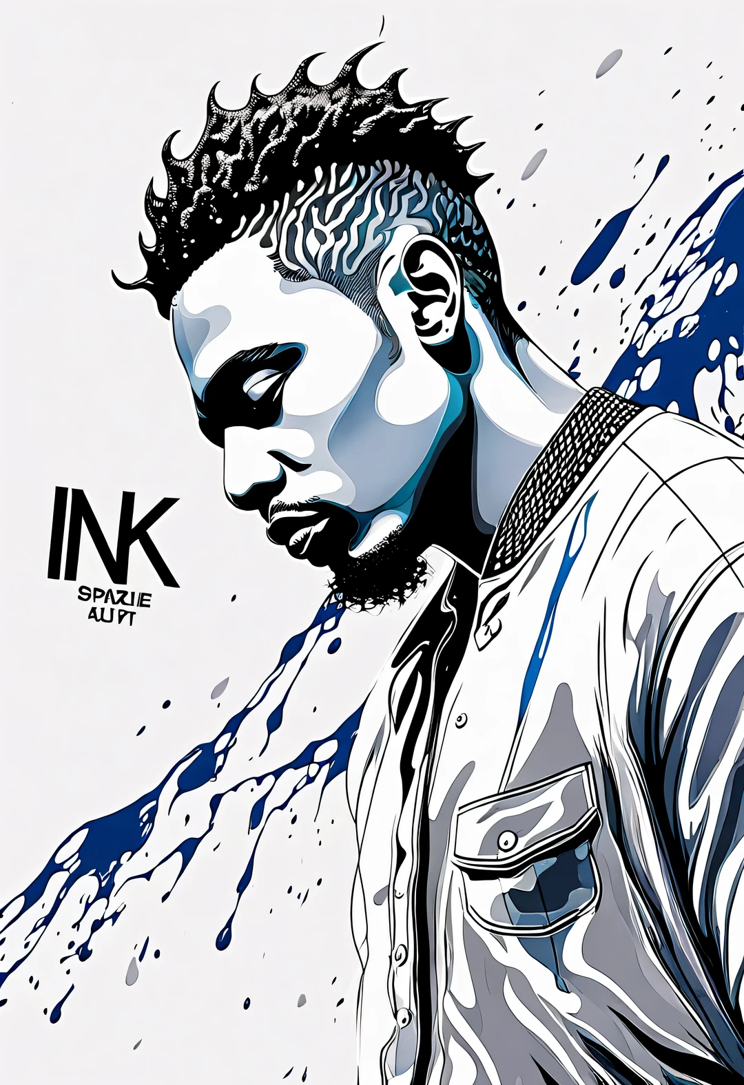 splash ink,,Patrice Musciano (Patrice Murciano) style ,Little hedgehog, inked-art, side view,嘻哈时尚设计style ,