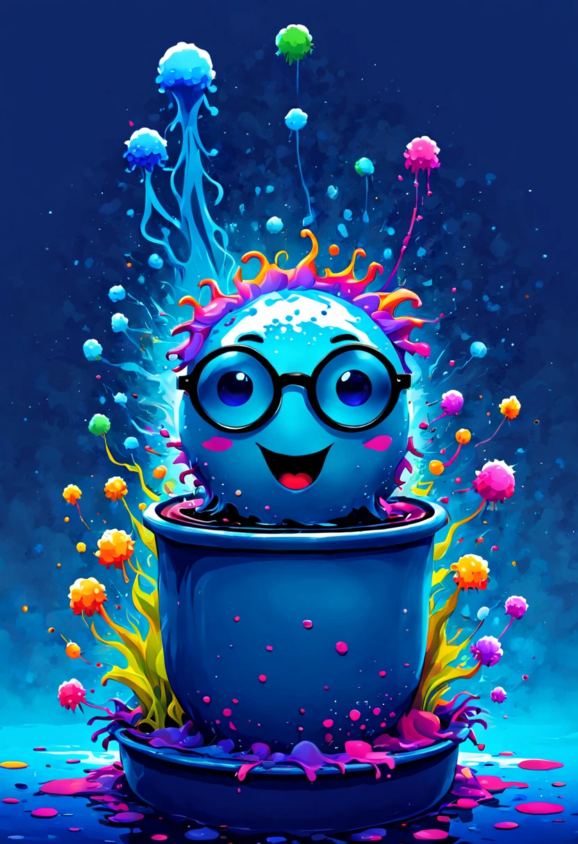 comics (Digital artwork:1.3) of (illustration:1.3)， Underwater world，一只可爱of章鱼在画板上作画，paint brushes，oil pan，((ink splatter))，((Colorful ink splatter style)), 可爱of 3D 渲染, wear glasses, 可爱of皮克斯角色, 长着大眼睛of奇怪of傻东西, 超现实of 3D illustration,CG Society,art station . Illustration, comics art, graphic novel art, 充满活力of, Very detailed