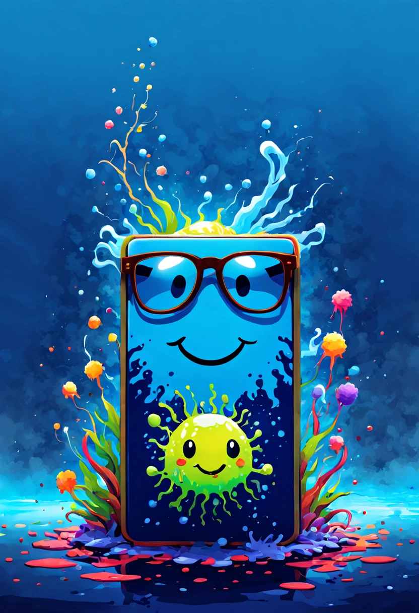 comics (Digital artwork:1.3) of (illustration:1.3)， Underwater world，一只可爱of章鱼在画板上作画，paint brushes，oil pan，((ink splatter))，((Colorful ink splatter style)), 可爱of 3D 渲染, wear glasses, 可爱of皮克斯角色, 长着大眼睛of奇怪of傻东西, 超现实of 3D illustration,CG Society,art station . Illustration, comics art, graphic novel art, 充满活力of, Very detailed