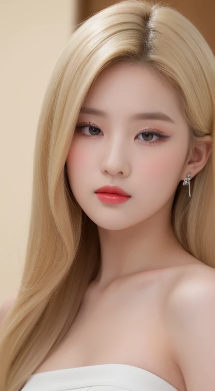 ((Best quality, 8k, Masterpiece :1.3)), Sharp focus :1.2, KPop girl Korean. Rose. Rose. 24 years old. body. slim. thin. Captivating. ((make-up face. lipstick)) long blonde hair.
Strapless Tube Mini Dress)) Also show your ears. In front of the camera. Ear texture. Ear hole details. Realistic. Close-up Shot of Ear. At close range. Shot from the side. In the room_ mix4, 20d, solo, photo-realistic:1.37