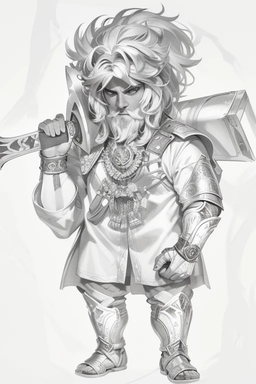 Drawing of a man with a sword in his hand, picture of an adult male warrior, beautiful line drawing, as a dnd character, official character art, ancient blacksmith god, Very detailed character design, caleb from critical role, line work concept art, norse god