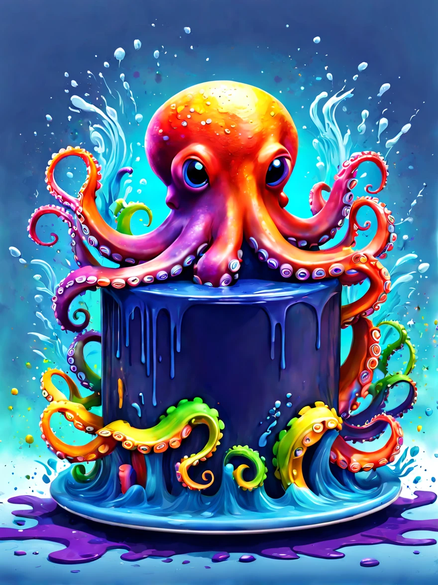 (Colorful rainbow octopus in colorful ink style)，((paint brushes，Drawing board，Drawing plate))，(Covered with ink splatters), Lovely 3D rendering, (Character covered in ink liquid splatter), (Underwater world background，Splashed ink，ink)，4D cinema rendering octane, blender art, Hospital 4D color rendering, highly detailed photo of happy, Rendering in cinema4d, 4D cinema rendering, Colorful octane rendering, 3d illustration, 3D illustration, Stylized for 3D rendering . energetic, beautiful, translucent, complex, detailed