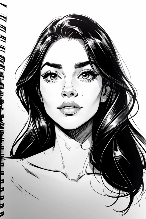 Black and white sketch, its fine ink line art, comic style, portrait of young woman, beautiful line art