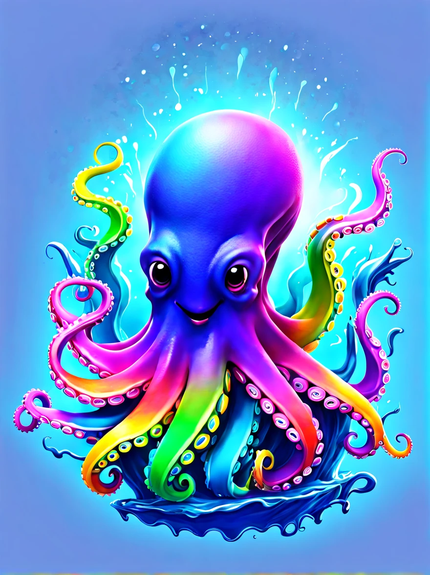 (Colorful rainbow octopus in colorful ink style:1.5)，((paint brushes，Drawing board，Drawing plate:1.5))，(Covered with ink splatters), Lovely 3D rendering, (Character covered in ink liquid splatter), (Underwater world background，Splashed ink，ink:1.3D cinema rendering octane, blender art, Hospital 4D color rendering, highly detailed photo of happy, Rendering in cinema4d, 4D cinema rendering, Colorful octane rendering, 3d illustration, 3D illustration, Stylized for 3D rendering . energetic, beautiful, translucent, complex, detailed