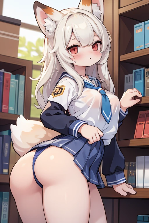 Sexy Fox Girl. In a Library. Wearing a school uniform. NSFW