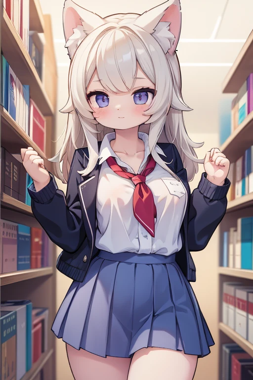 Sexy Cat Girl. In a Library. Wearing a school uniform. NSFW