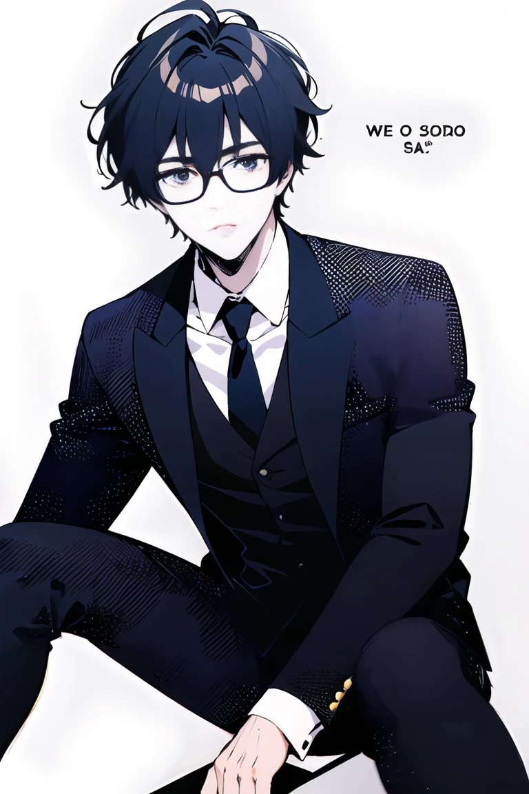 1boy, maou sadao, glasses, suit, 