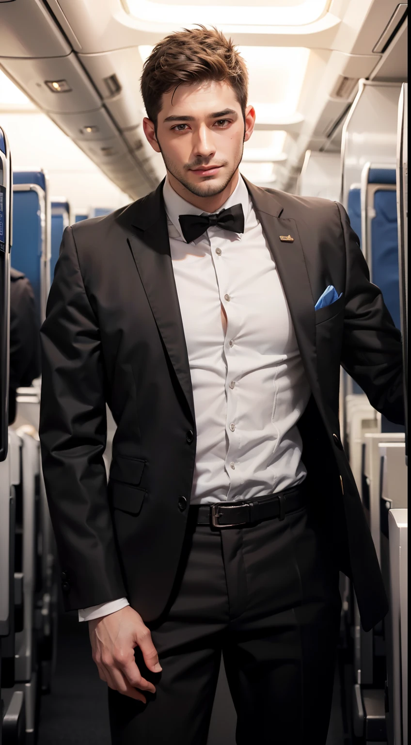 ((Men only)), (head shot), (Handsome muscular male airline flight attendant in his 20s on an airplane), (wearing a gray suit on bare skin), (airline badge), (Chris Redfield), (showing his abs), Mischievous smile, (detaile: 1 in 1), Natural muscles, HIG quality, beautidful eyes, (Detailed face and eyes), (Face、: 1 / 2), Noise, Real Photographics、... ................................................................................................................PSD, Sharp Focus, High resolution 8K, realisitic & Professional Photography, 8K UHD, Soft lighting, High quality, Film grain, FujifilmXT3, muscular male, nude, nfsw,
