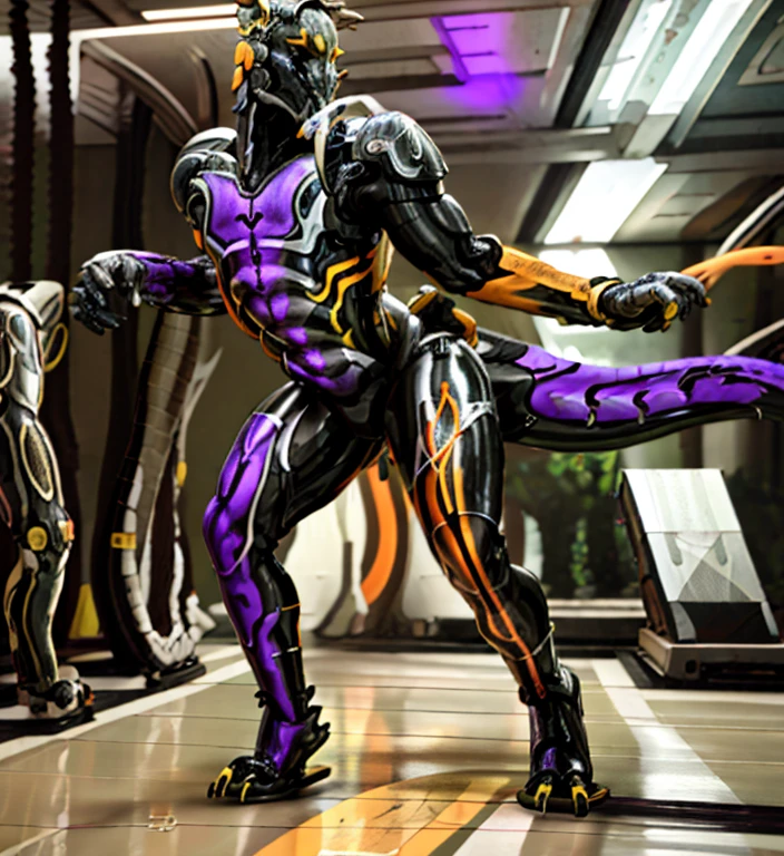 Ultra High Resolution, ultra realistic 8k cg art, ((best quality)), ((masterpiece)), (ubihorizonstyle), latex living metal goo encasement living suit transformation commission, GoPro selfie, emerging from a reservoir of living liquid metal inside a futuristic mecha factory, photorealistic, a young human man coated in dripping liquid living metal goo, he is morphing into a shiny human mecha dragon hybrid, mechanical dragon human hybrid, human to synthetic dragon transformation, transgender transformation, male to female, NSFW, dripping latex slime, (royal purple:1.6) (golden yellow:1.3) (orange markings:1.4), (part human:1.5), human synthetic dragon hybridization transformation