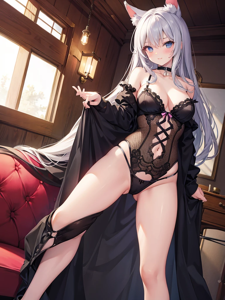 Sexy catgirl in lingerie in alluring pose