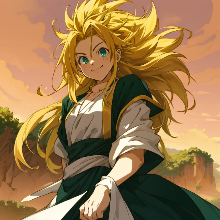 Absurd masterpiece HDR high quality ,High quality of Dragon Ball anime scenes, golden hair,The characters have detailed faces, Simple Hair Design , smile, Different clothes , ((random hairstyle:1 )) , anime eyes, white skin ,
Different costumes in anime, detailed costume, nice background, Masterpiece scenery