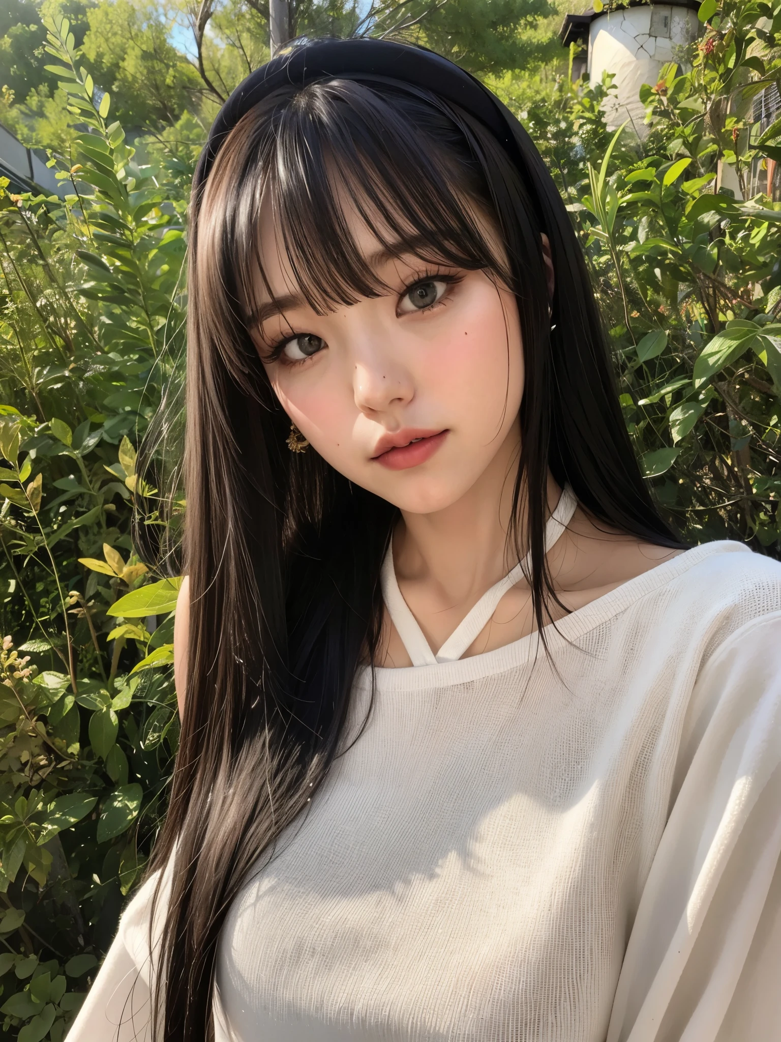 un primer plano de una mujer con el pelo largo con una diadema, chiho, Lalisa Manobal, shikami, Yoshitomo Nara, chen xintong, con flequillo, sakimi-chan, xisionwu, jaeyeon nam, she has black hair con flequillo, agujero del lema, foto de perfil en la cabeza