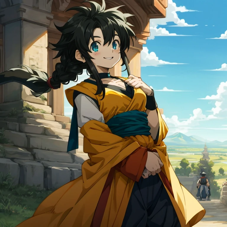 Absurd masterpiece HDR high quality ,High quality of Dragon Ball anime scenes, black hair,The characters have detailed faces, Simple Hair Design , smile, Different clothes , ((random hairstyle:1 )) , anime eyes, white skin ,
Different costumes in anime, detailed costume, nice background, Masterpiece scenery