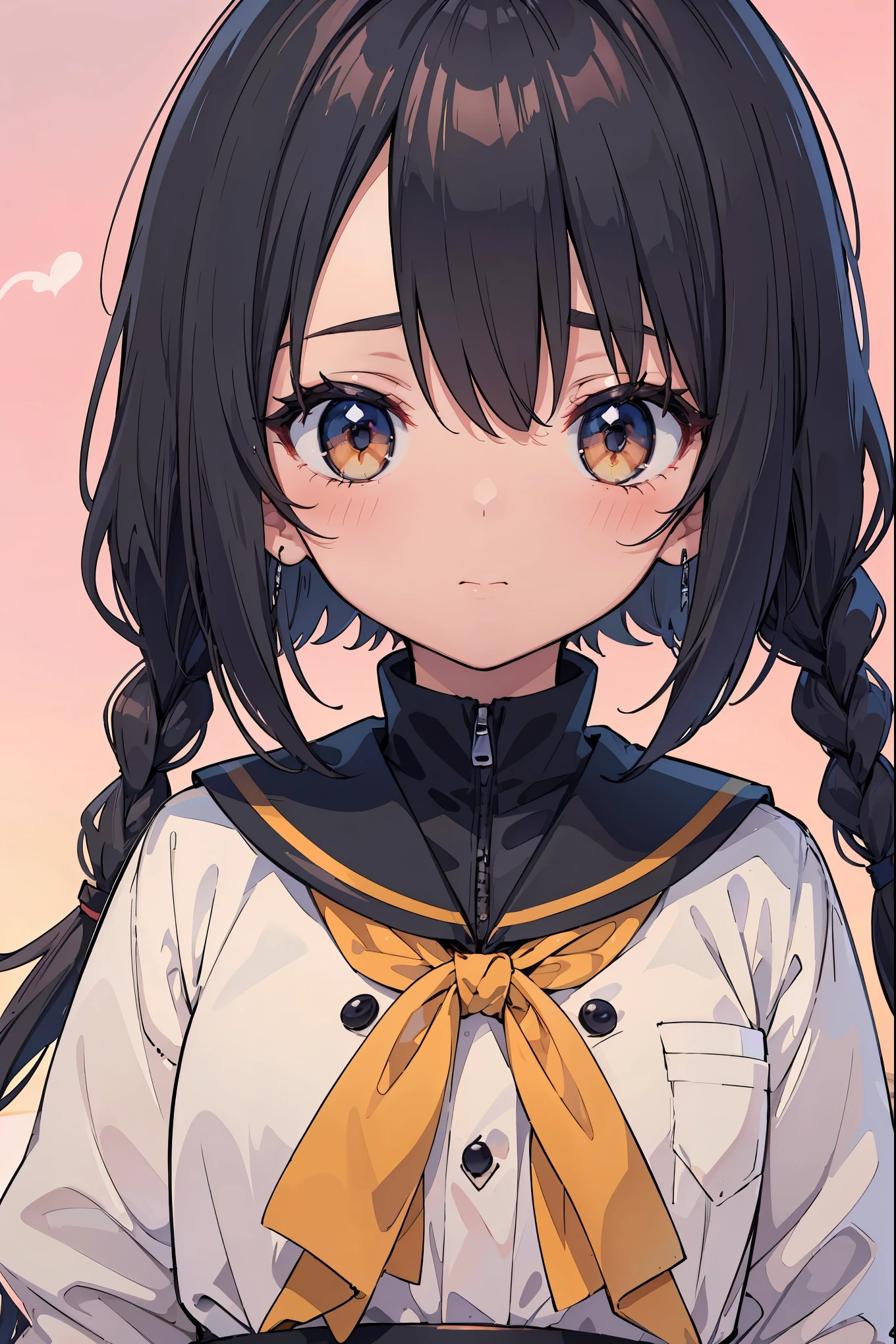 Top Quality, Masterpiece, High Resolution, 8k, Pastel Colors, Anime Style Girl, Light Clothing, One Girl, (Covered One's Cheek with One's Hands): 1.4, Blush, Detailed Line Art, Bright White and Bright Amber Style, Digital Enhancement, Anime Core, Flowing Fabric, Close Up, Hair Length and Short Braids to Shoulder Opening, Beautiful Black Hair, Bust-up