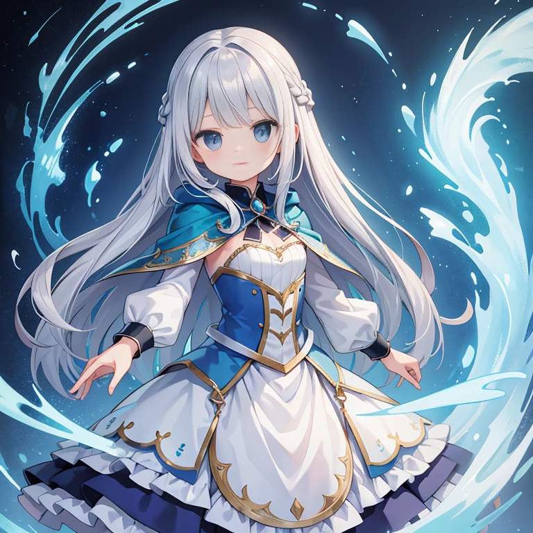 high quality,Lady,Silver hair long hair,Braid,Trim your bangs,blue dress,cape,