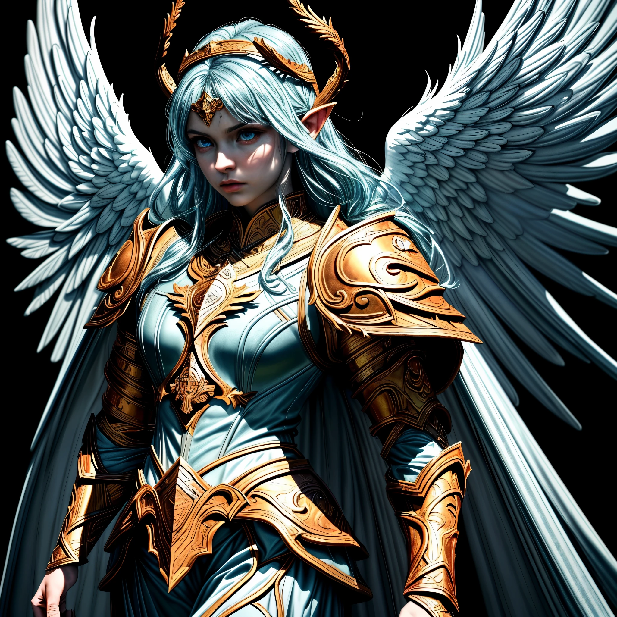 8k, ultra detailed, masterpiece, best quality, (extremely detailed), arafed, dnd art, panoramic view, full body, aasimar cleric casting a flaming spell,  aasimar, female, (Masterpiece 1.3, intense details), female, cleric, holy warrior, casting radiant spell, divine spell (Masterpiece 1.3, intense details) large angelic wings, azure angelic wings spread (Masterpiece 1.3, intense details), fantasy divinel background (Masterpiece 1.5, intense details), sun, clouds, wearing white armor  (Masterpiece 1.5, intense details), blue cloak, flowing robe (Masterpiece 1.3, intense details), high heeled boots (Masterpiece 1.3, intense details), armed with mace, metalic hair, green eyes, intense eyes, feminine, ultra detailed face, (Masterpiece 1.5, best quality), anatomically correct (Masterpiece 1.3, intense details), determined face, divine light, cinematic lighting, soft light, silhouette, photorealism, panoramic view (Masterpiece 1.3, intense details) , Wide-Angle, Ultra-Wide Angle, 8k, highres, best quality, high details