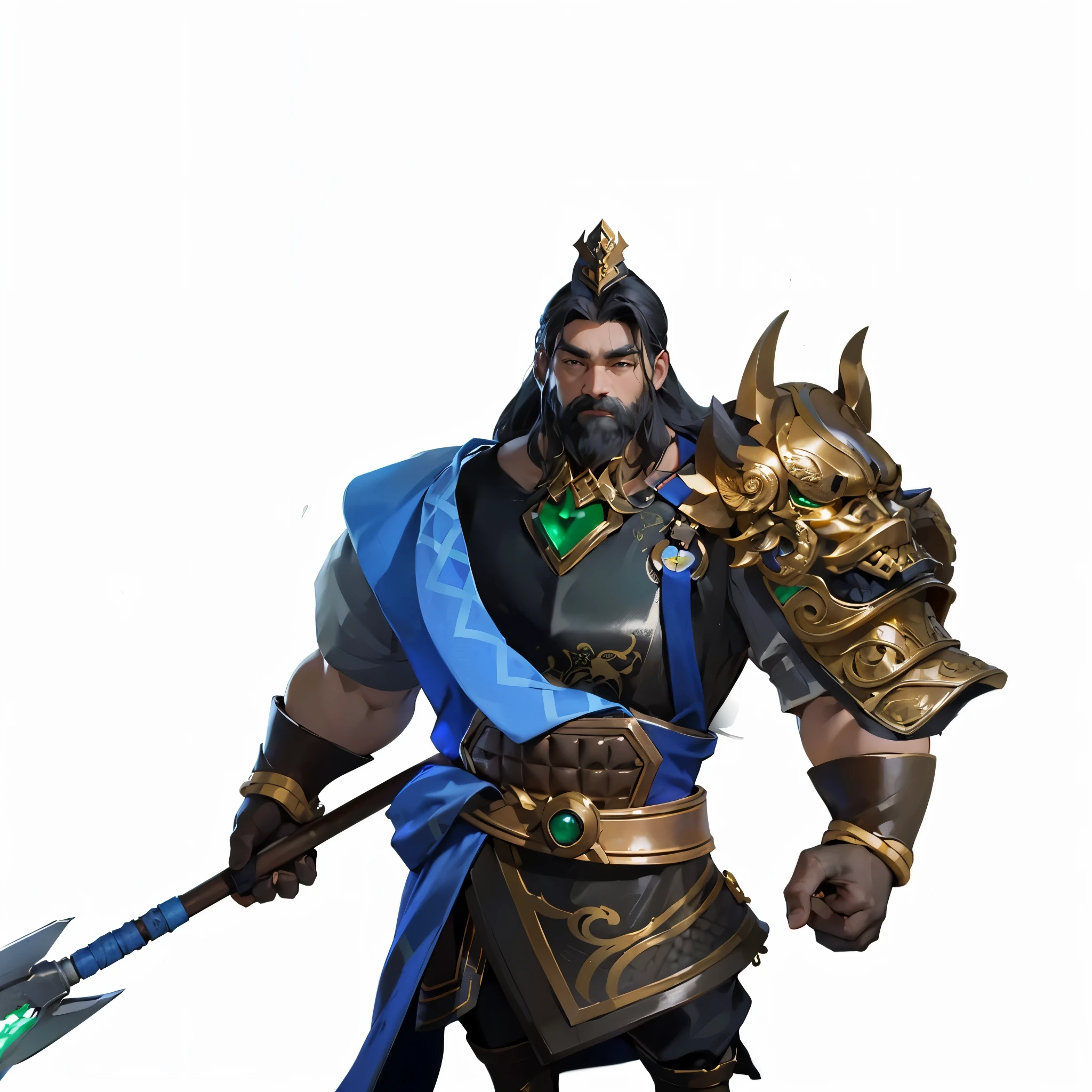 beard，warrior，male人，Middle aged，black hair，general，armor，Metalarmor，armor，cloth，muscle，musclemale，senior citizen，holding ax in hand，battleaxe，warrior，male，helmet，China风，national style，China，Mikuni，the Tang Dynasty，drawing april, realistic fantasy, portrait, alone, mask，China风，cloak，jewelry，precious stone，diamond，flashy clothes，belt，Decorative style，Metal，Metal，gold medal，cloth pleats，precious stone，32K ，（refine，(最高quality, Award-winning, masterpiece:1.5)，ultra high resolution，：0.33，clear focus，Volumetric lighting，Good shadows，subsurface scattering，complex，内容The content is very detailed，（（light照明)), drama, , (Realism:1.5),，32K ，（masterpiece，quality，Best quality者，official art），（8K，Best quality者，masterpiece：1.2），（（（White background，）））（Good rice fragrance），like a dream，China时间极其详细，错综complex的细节，dynamic lighting，natural soft light，dark，内容The content is very detailed，complex的细节，dynamic lighting，Realism，light，natural lighting，The content is very detailed，dynamic lighting，natural soft light，Best quality，ultra high resolution，8K，light照明效果，charming，3D vector art，fantasy art，With a blurred background，Hand Painted，number，柔和的light，isometric style，4K resolution，Realism渲染，The content is very detailed且干净，vector image，逼真的masterpiece，Professional photography