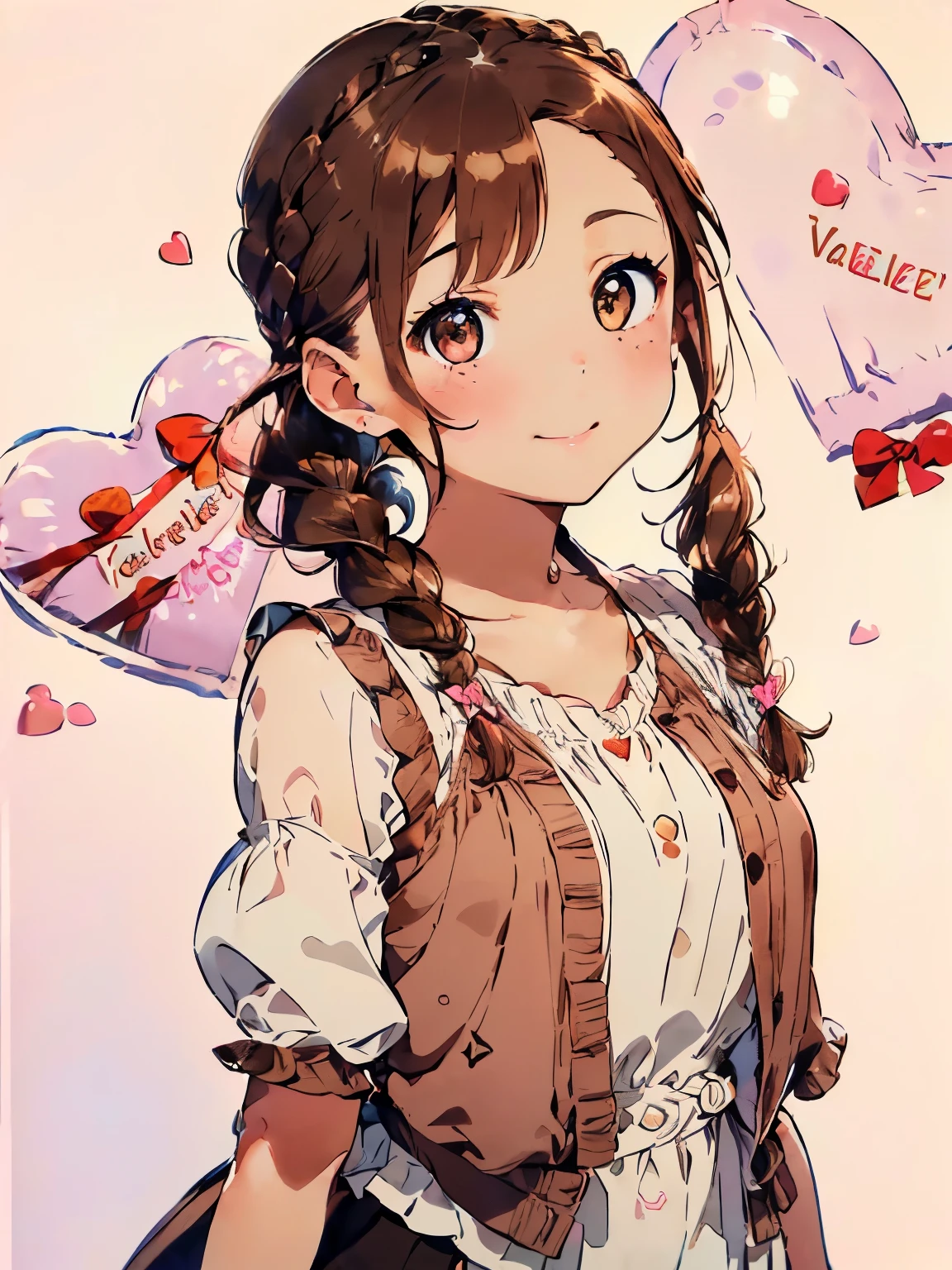 (brown hair:1.4),(brown eyes:1.4),((Braided shorthair:1.3)),((With bangs)),((Valentine:1.4)),(blush),((gentle smile:1.2)),((A colorful and cute world with POP:1.3)),(Soft taste:1.6),((fashion//red and white bunny girl costume、Glossiness、Indentation:1.25)),(cute pose:1.3),(I like you so much♡:1.6),((slouch:1.3)),((tits:1.1))