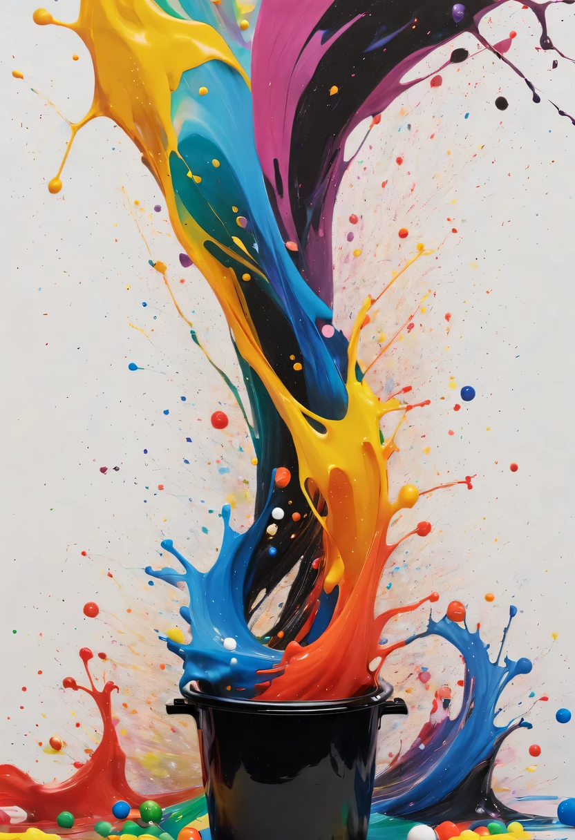 scribble art,ink splatter,Wild,splash ink painting,Abstraction,rich and colorful,Vague dreams,Dynamic energy,publish creation,visual impact,modern aesthetic,Elegant and simple,Contemporary interpretation,be bold,black background,Colored marbles fall into the ink bucket,The moment when ink is splattered,Stir up huge rich and colorful waves,Gorgeous