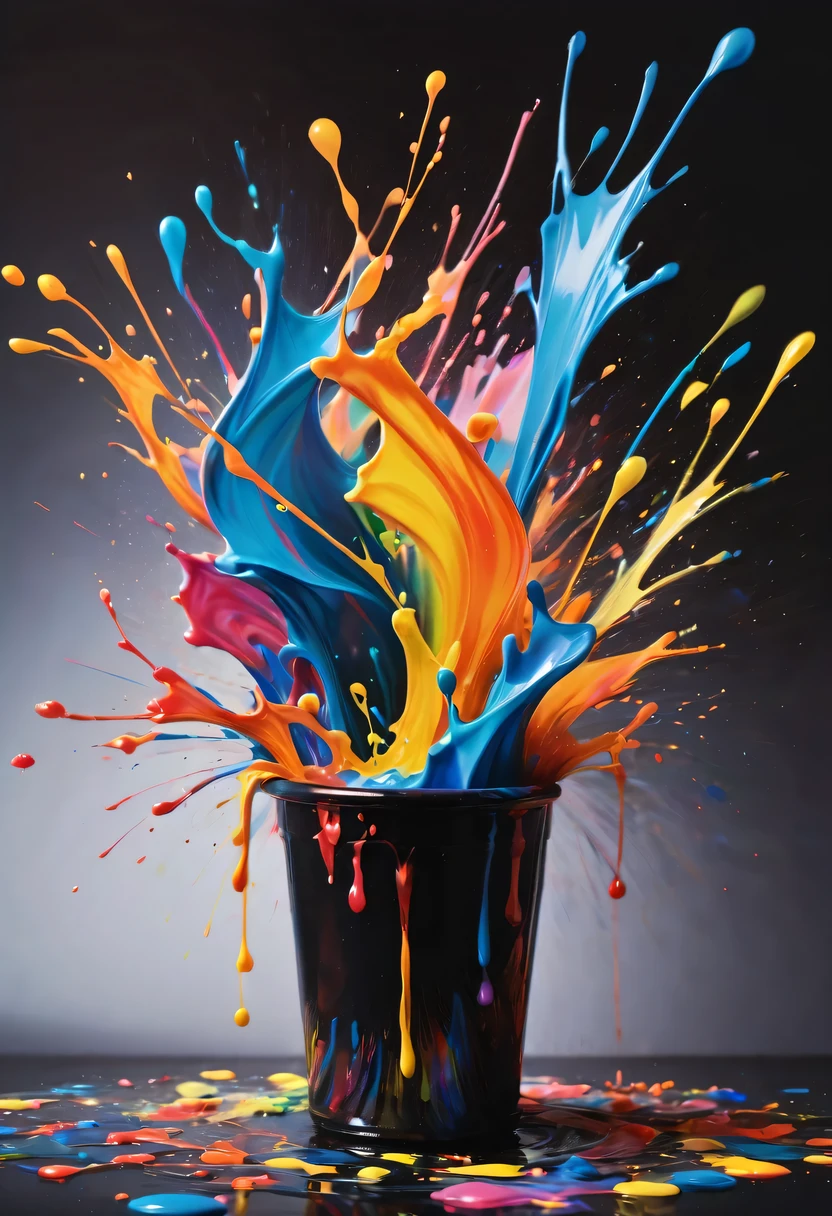 scribble art,ink splatter,Wild,splash ink painting,Abstraction,rich and colorful,Vague dreams,Dynamic energy,publish creation,visual impact,modern aesthetic,Elegant and simple,Contemporary interpretation,be bold,black background,Colored marbles fall into the ink bucket,The moment when ink is splattered,Stir up huge rich and colorful waves,Gorgeous
