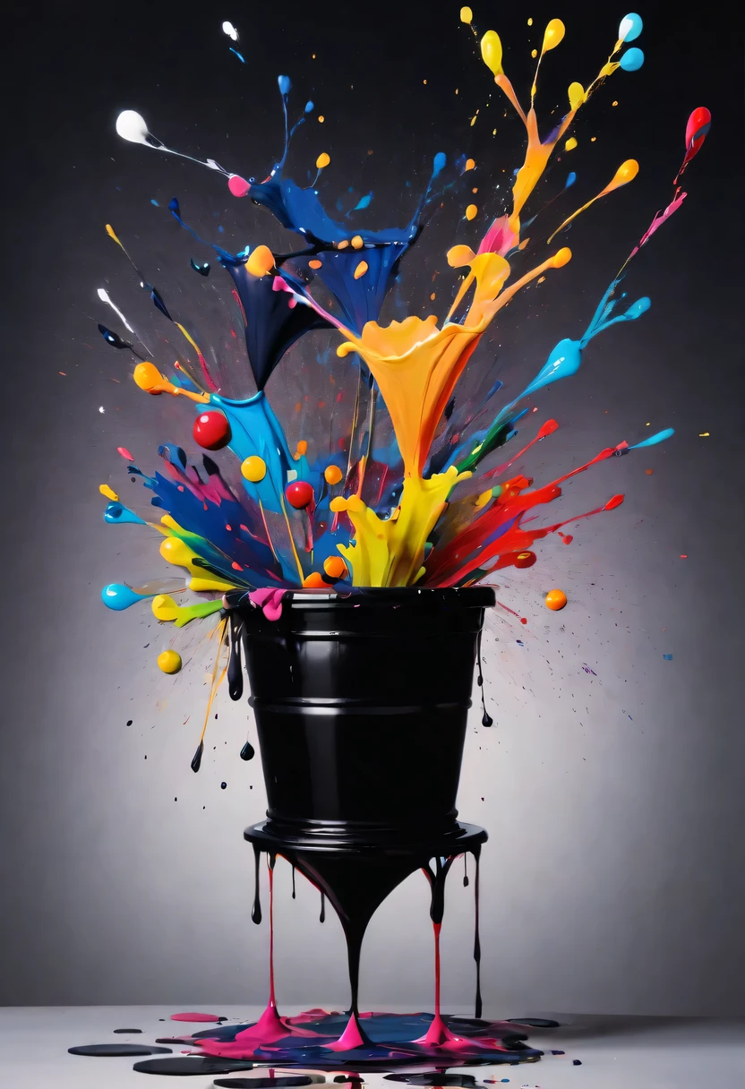 scribble art,ink splatter,Wild,splash ink painting,Abstraction,rich and colorful,Vague dreams,Dynamic energy,publish creation,visual impact,modern aesthetic,Elegant and simple,Contemporary interpretation,be bold,black background,Colored marbles fall into the ink bucket,The moment when ink is splattered,Stir up huge rich and colorful waves,Gorgeous