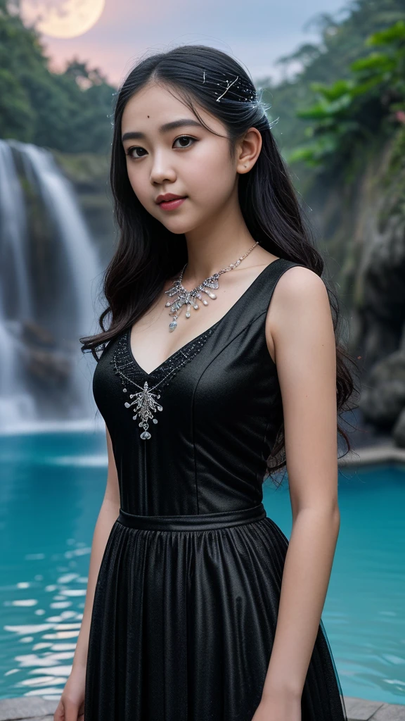 Keywords: ((kebaya_bali)), watery big eyes, loving pupils, [shy], long hair, master works, best picture quality, ((kebaya_bali)),super high resolution, higher quality, beautiful girl, female, heart-shaped hair ornament, 8k resolution, hot girl, student, beautiful pupil, blush, dusk, oasis ((character at the edge of the pool)), magic ring, volumetric light, cinematic light, natural light. Waterfall background, fashion long skirt, not exposed, full body photo
Snow Moon Law Moon Girl Light Shoulders, Solo, Crystal Clear Water Splash Perfect Reflection, Eyebrow Pattern, Beautiful Black Eyes, Floating Water Splash, Black Water Droplet, Beautiful Glow, Best Quality, Illustration, Masterpiece, Best Production, Best Quality, Highly Detailed, Extremely Detailed CG, Lighting, Cute, Tyndall Effect, Burning Splash Wrapped, Light Shoulders, Depth of Field, Black Water, Super Moe, Shining, Beautiful
The, delicate facial features, cute, black water particle special effects, dreamy, floating
Black glowing particles, burning hair, necklace
((Masterpiece)), ((Highest Quality)), exquisite CG, blue-purple tone, sweet
Beautiful and lovely