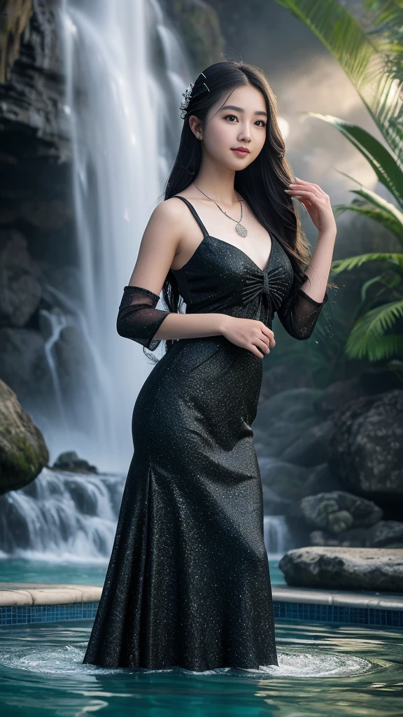 Keywords: ((kebaya_bali)), watery big eyes, loving pupils, [shy], long hair, master works, best picture quality, ((kebaya_bali)),super high resolution, higher quality, beautiful girl, female, heart-shaped hair ornament, 8k resolution, hot girl, student, beautiful pupil, blush, dusk, oasis ((character at the edge of the pool)), magic ring, volumetric light, cinematic light, natural light. Waterfall background, fashion long skirt, not exposed, full body photo
Snow Moon Law Moon Girl Light Shoulders, Solo, Crystal Clear Water Splash Perfect Reflection, Eyebrow Pattern, Beautiful Black Eyes, Floating Water Splash, Black Water Droplet, Beautiful Glow, Best Quality, Illustration, Masterpiece, Best Production, Best Quality, Highly Detailed, Extremely Detailed CG, Lighting, Cute, Tyndall Effect, Burning Splash Wrapped, Light Shoulders, Depth of Field, Black Water, Super Moe, Shining, Beautiful
The, delicate facial features, cute, black water particle special effects, dreamy, floating
Black glowing particles, burning hair, necklace
((Masterpiece)), ((Highest Quality)), exquisite CG, blue-purple tone, sweet
Beautiful and lovely