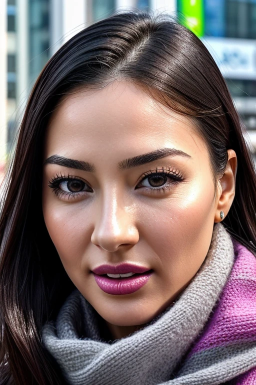 1 girl,pieces fly,,award winning photos, very detailed, bring the eyes into sharp focus, nose and mouth,face focus, super close up of face、 35 years old,black hair、symmetrical face,realistic nostrils、angle from below、Elongated C-shaped nostril NSFW,(sharp nose)skin shining with sweat、shiny skin,(wrinkles between eyebrows))（cum on tongue)、deep kiss、((thin eyebrows))oily skin、Shiny radiant skin、double eyelid、wet and shiny tongue、Beautiful face woman with wet tongue full of foam、Beautiful woman、medium hair,roll your eyes、shortcut、(Winter Street、long coat、sweater、scarf)、I can see the sky、Shibuya Center Gai、