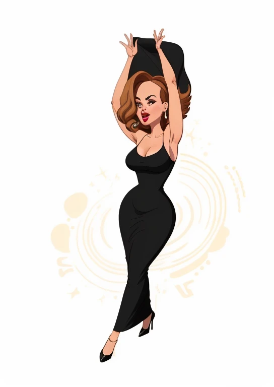 cartoon woman in vestido preto with mouth open and tongue out, an elegant woman in vestido preto, she is wearing a vestido preto, em estilo cartoon, imagem de desenho animado, fat latin woman dancing, figura feminina em vestido maxi, she is wearing a black tank top, vestido preto : : Symmetrical face, J - Lo, estilo caricatural, gesto de pose sexy pudica