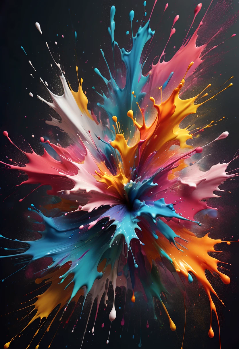 (best picture quality,4k,8k,high-definition,masterpiece:1.2),Ultra-detailed,(lifelike,lifelike,lifelike:1.37)。Creative wallpaper design,Extremely aesthetic,(((ink splash:1.5,Art splashes))),(((ink splash效果:1.37,Sprayed paint:1.37.splash of colorful paint,paint splatter background,)))Energetic movement,Dynamic and powerful abstract art,rich colors,propylene,Vivid rainbow hues,Happy and lively atmosphere,bright orange,Pink,Whimsical and dreamy,Spontaneous splashing,bold color contrast。dark background
