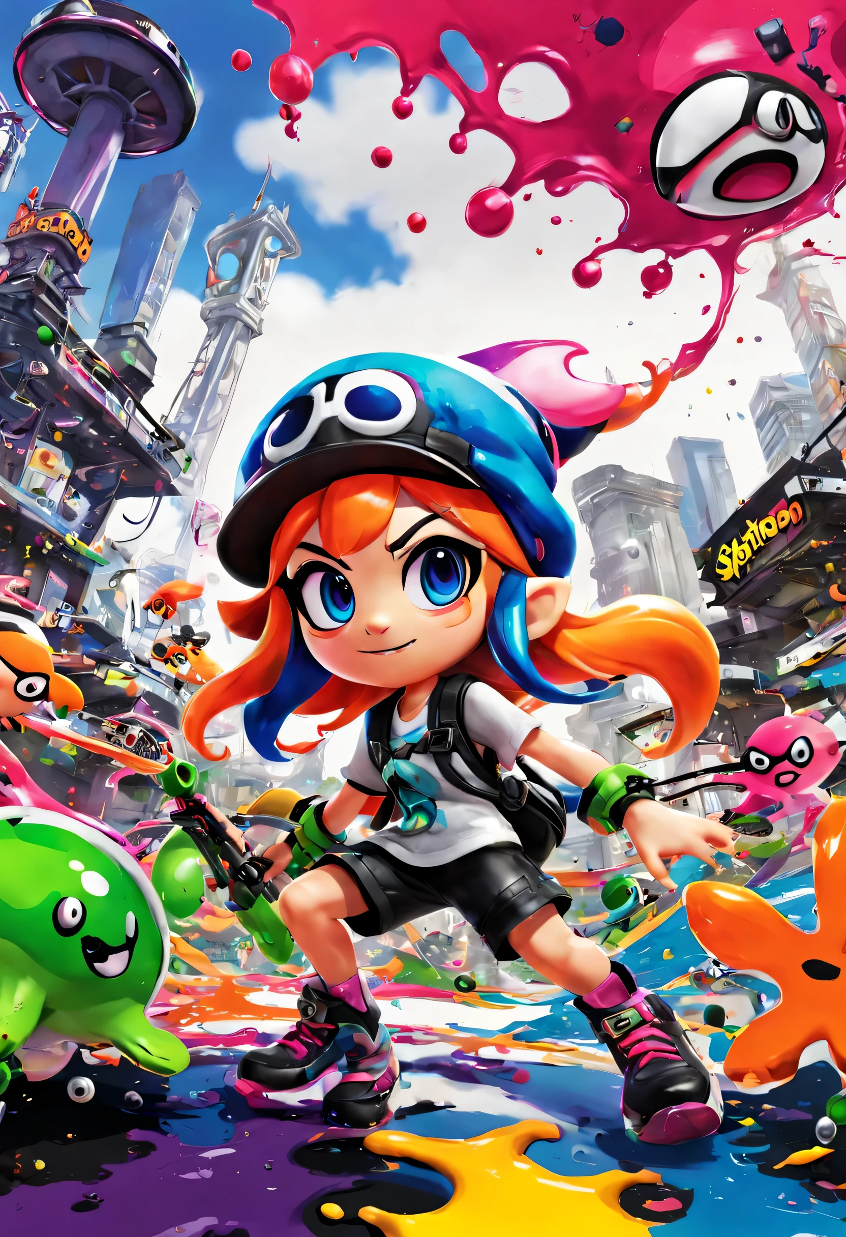 nintendo splatoon, official art, covered with ink