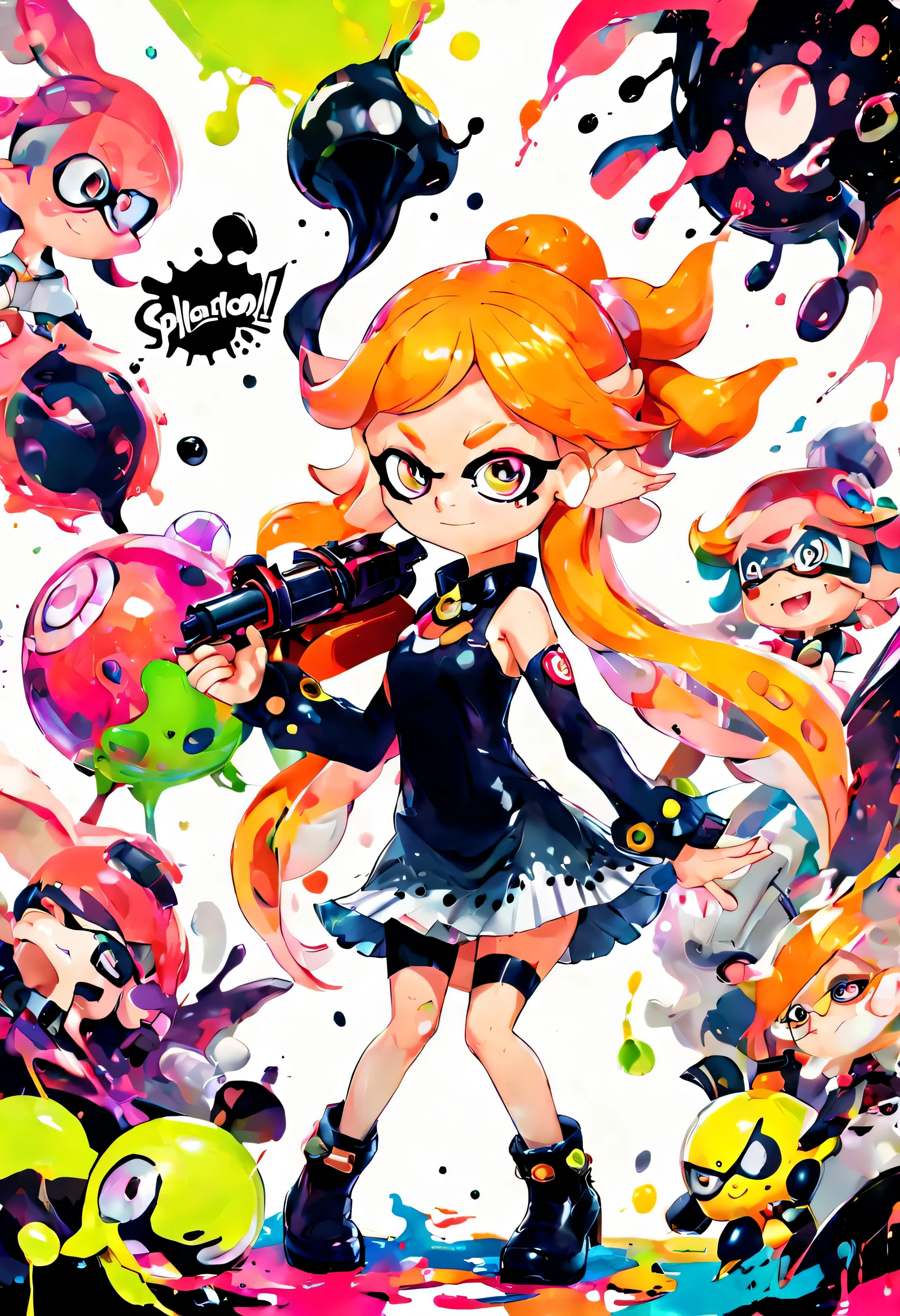 nintendo splatoon, official art, covered with ink