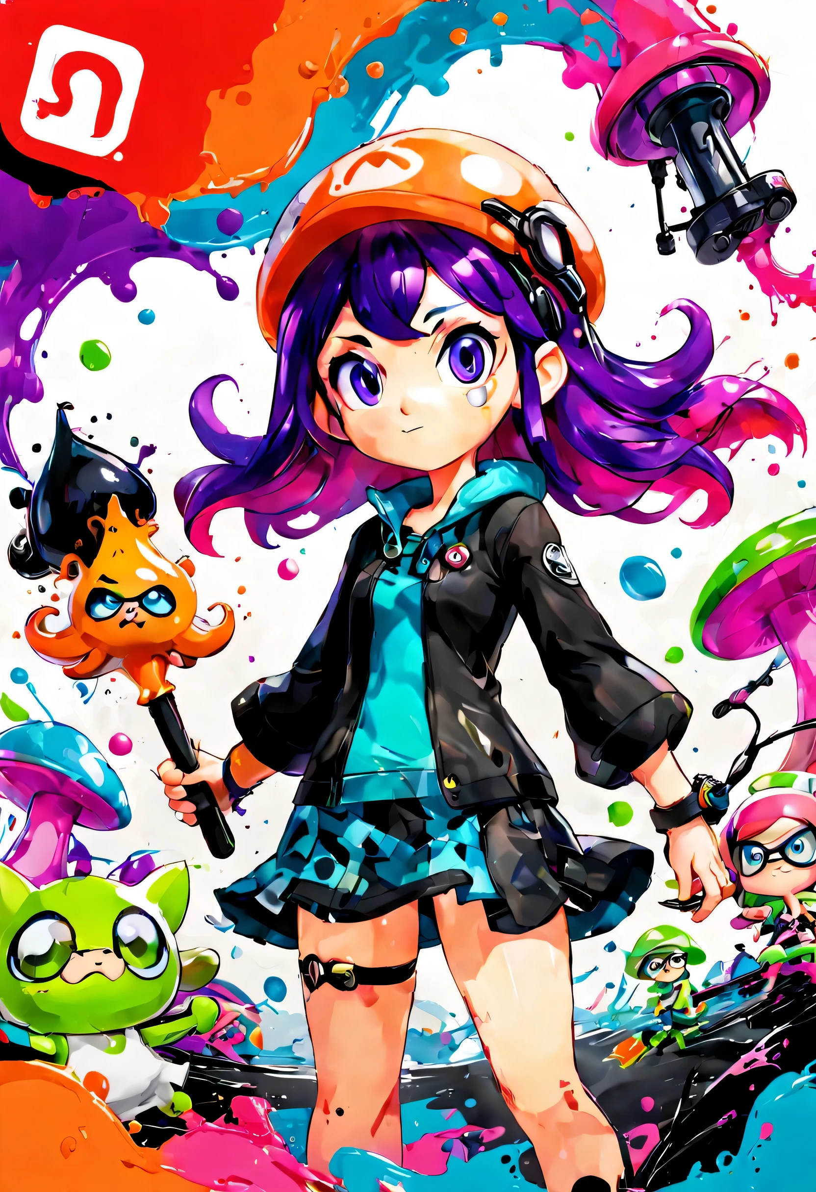 nintendo splatoon, official art, covered with ink