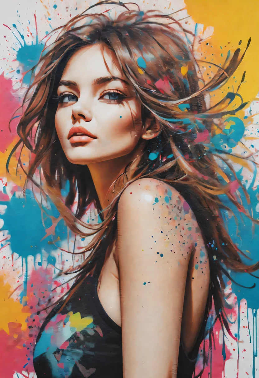 scribble art，ink splatter，Wild，splash ink painting，Abstraction，rich and colorful，Vague dreams，Dynamic energy,publish creation，visual impact,modern aesthetic,Elegant and simple,Contemporary interpretation,be bold,Stylized abstract portrait of beautiful girl，Street graffiti