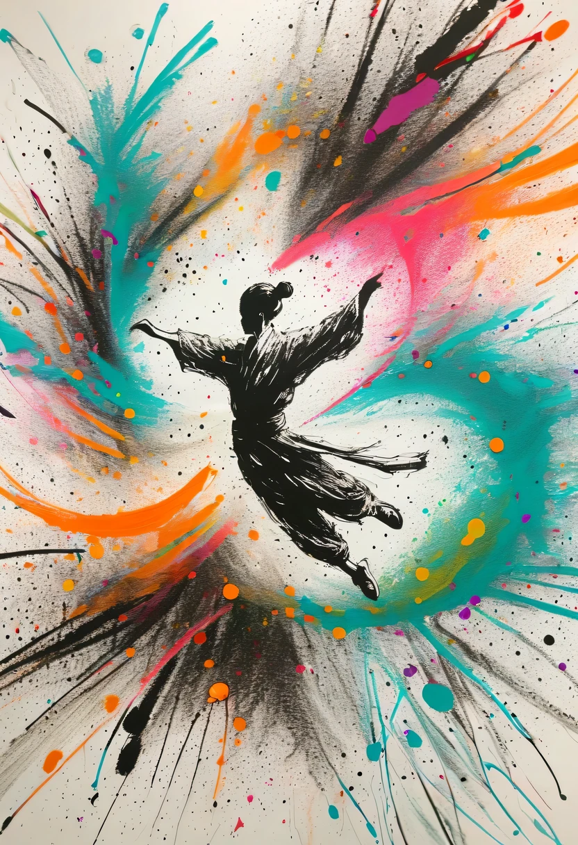 scribble art,ink splatter,Wild,splash ink painting,Abstraction,rich and colorful,Vague dreams,Dynamic energy,publish creation,visual impact,modern aesthetic,Elegant and simple,Contemporary interpretation,be bold,Chinese Kung Fu