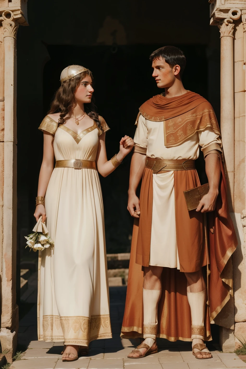 Rome, 77 BC. A young ((((17-year-old)) Julius Caesar)), getting married to ((13-year-old Cornelia)), wedding in ancient rome. ((((roman clothings from the 1st century BC))))