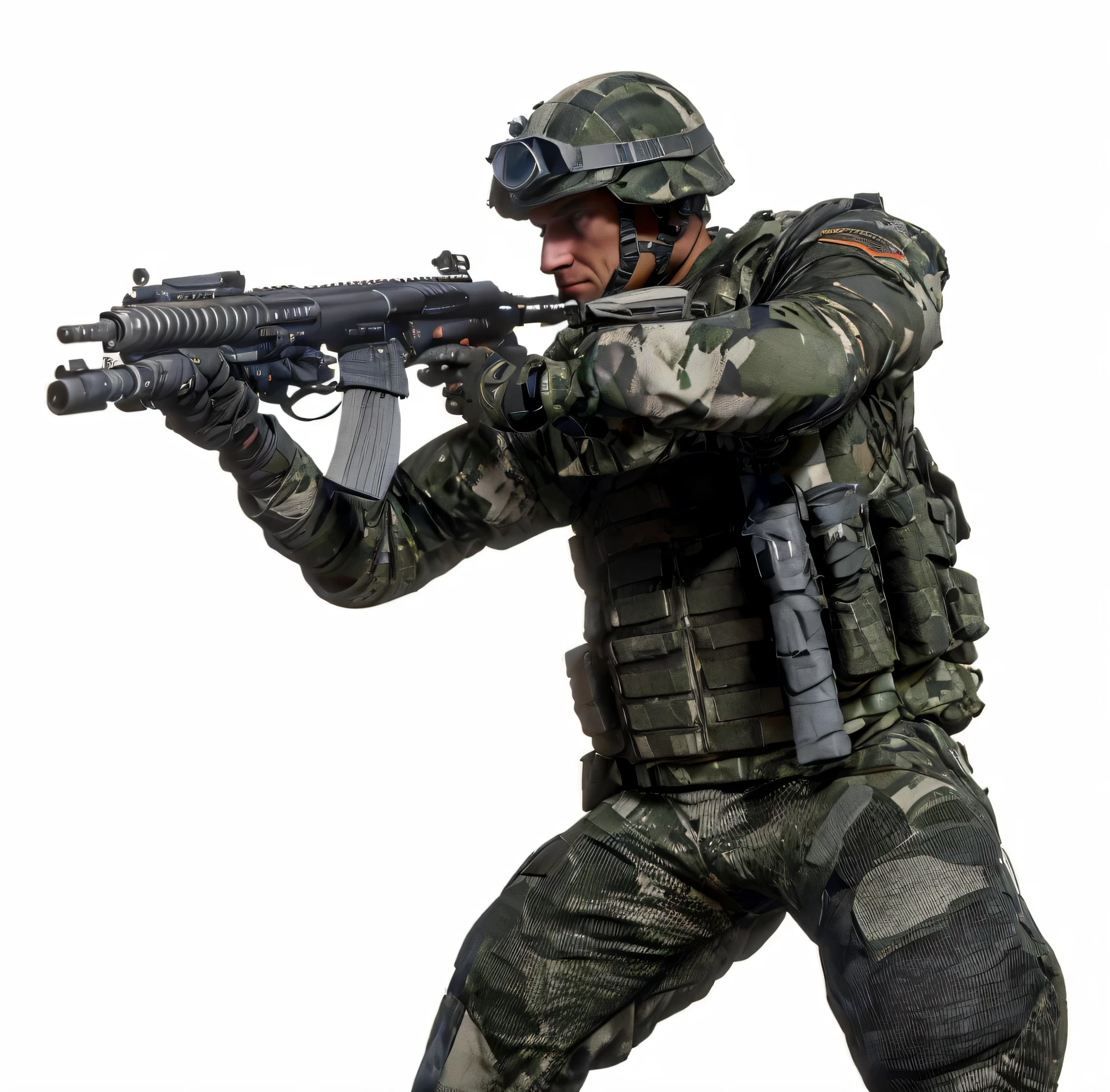 a close up of a Soldier with a gun in his hand, Capture 3D renderings in your game, realistic Soldiers, future Soldier clothing, Soldier, sfm rendering, a Soldier aiming a gun, battle garment, Combat equipment, sci-fi Soldier, Realistic army equipment, french special forces, , Powerful full body armor, Soldier under heavy fire, full Soldier clothing,4K,8k,ultra high definition