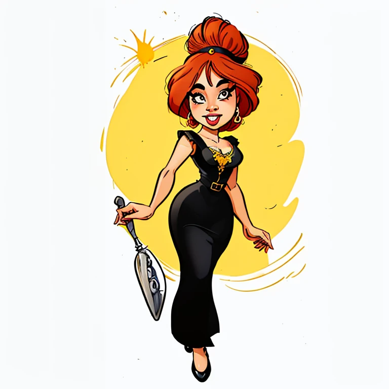 desenho de uma mulher em um vestido preto com fundo amarelo, em estilo cartoon, caricatura!!!, caricatura style, caricatura, estilo de arte dos desenhos animados, caricatura illustration, caricatura, arte digital dos desenhos animados, desenho animado de arte digital, cel sombreado:15, caricatura, inspired by Maria Helena Vieira da Silva, caricatura, pintura digital de desenho animado, por Emerson Silva