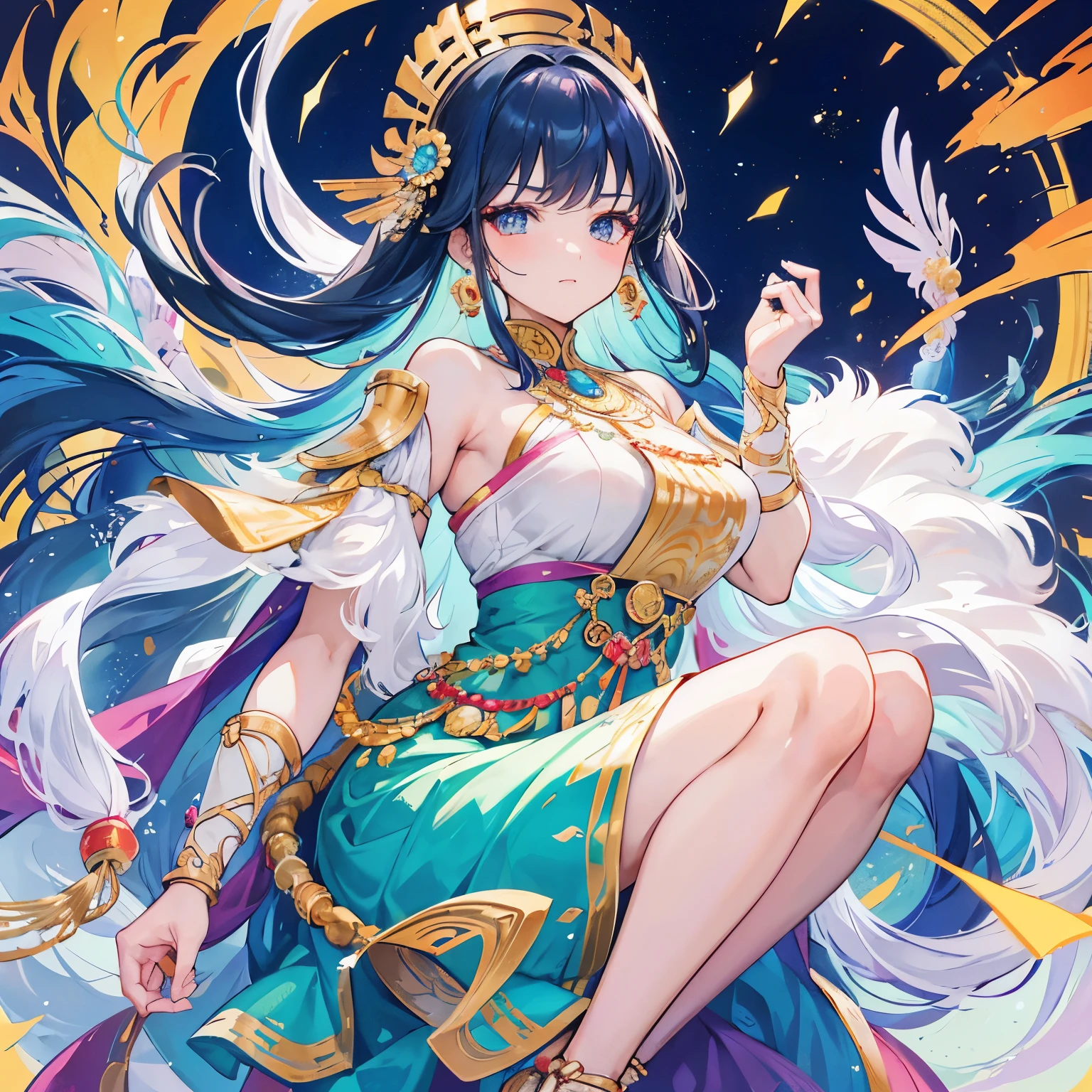 "Craft an anime-style prompt highlighting an empowered Indian woman with a distinctive blend of traditional attire and contemporary features. Emphasize her confidence and strength while maintaining a respectful and positive portrayal, focusing on character traits rather than specific physical attributes. Encourage the artist to capture her unique persona and cultural identity in this imaginative scene."