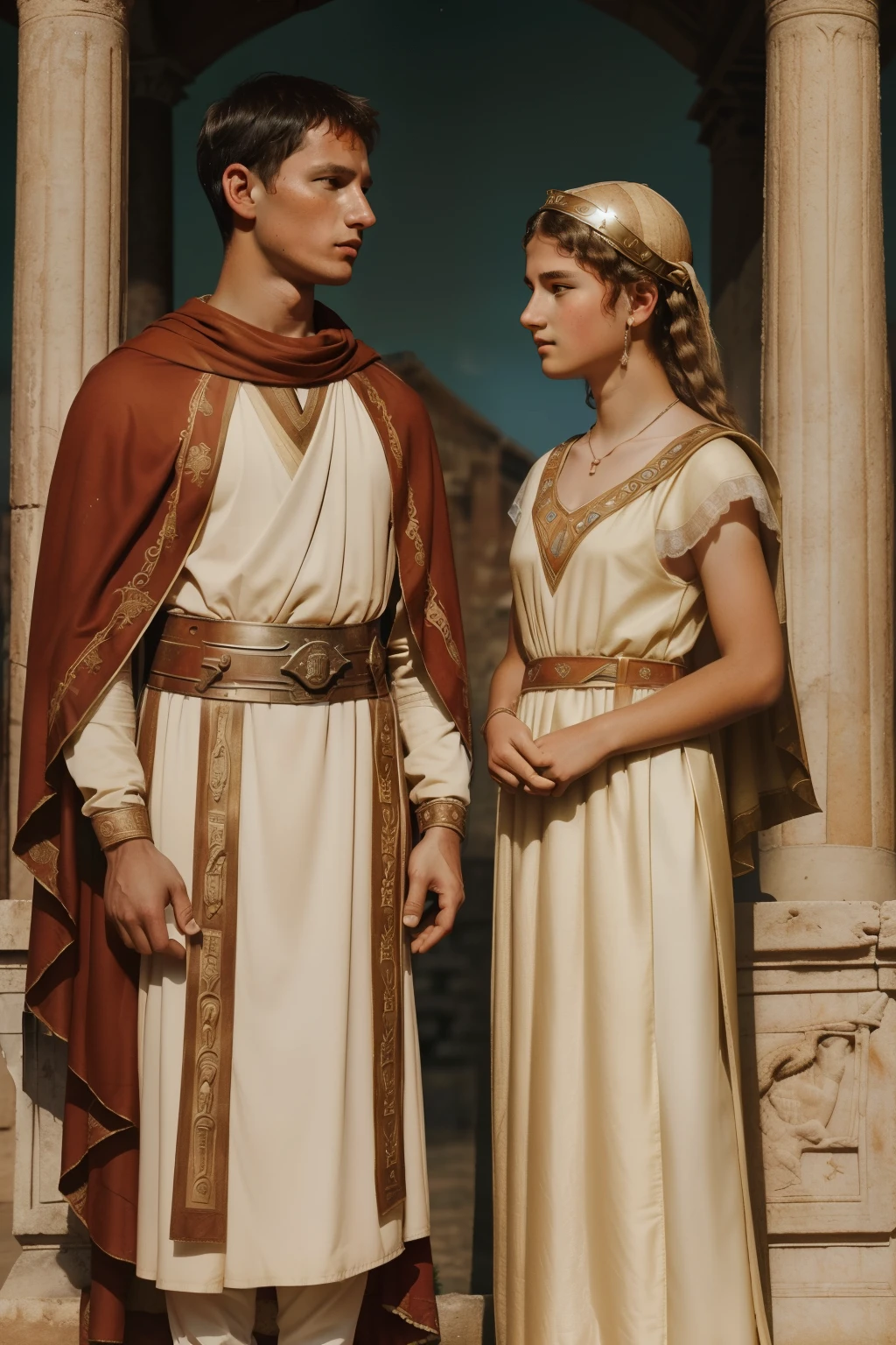 Rome, 77 BC. A young ((((16-year-old)) Julius Caesar)), getting married to ((13-year-old Cornelia)), wedding in ancient rome. ((((roman clothings from the 1st century BC))))