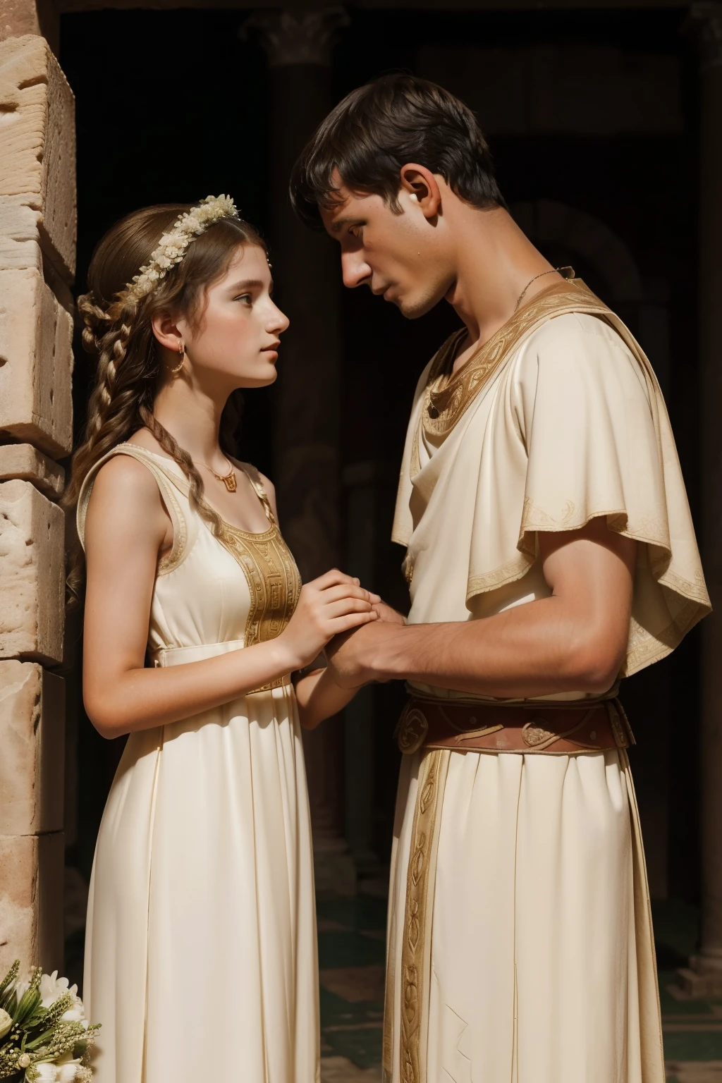 Rome, 77 BC. A young ((((-yeld)) ius Caesar)), getting married to ((13-year-o Coia)),dding in ancient rome, romantic, love. ((((roman clothings from the 1st century BC))))