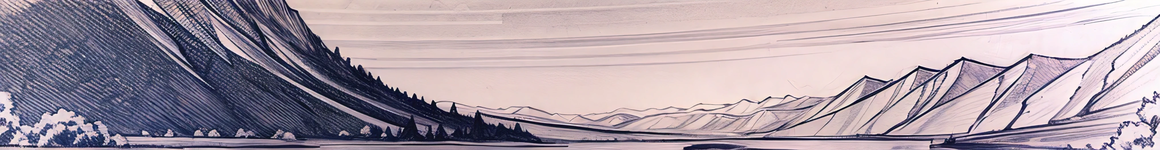 manga style pencil sketch of beautiful landscape, yellow collor
