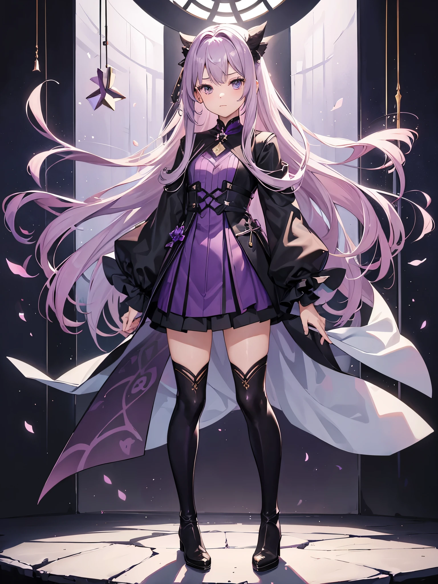 1boy, mauve hair, amethyst eyes, ((full body)), ((crossdressing)), long boots, 美男子, 军服外套, ((单人))