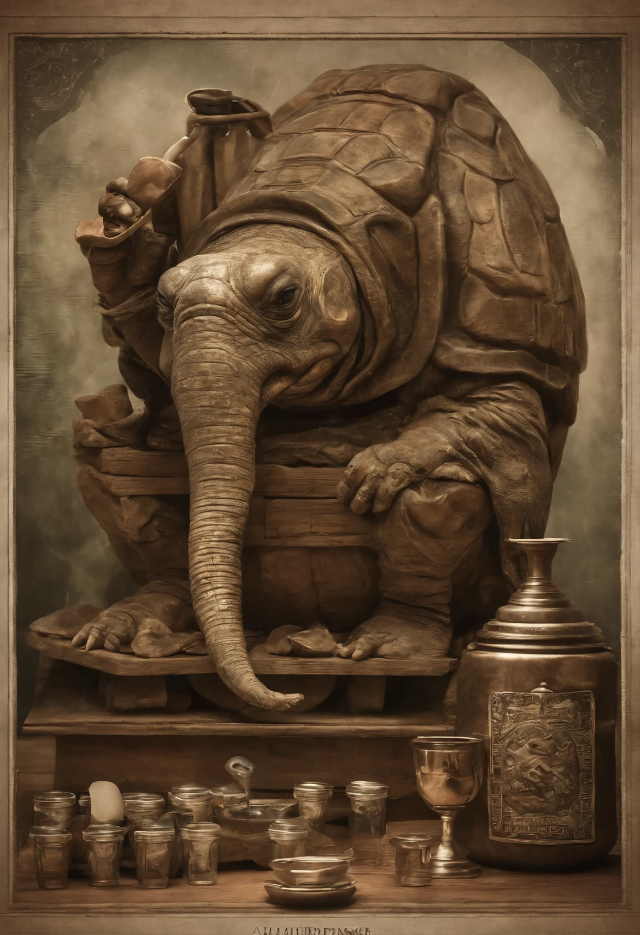 The turtle smokes a hookah and drinks kumiss