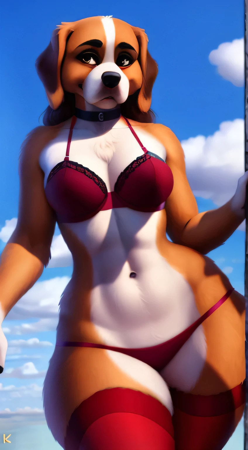 St.. Bernard (dog). small breasts. huge thighs. necklace. good. красные чStки. (very high resolution. 8K).